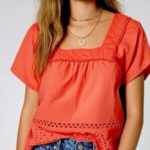 Madewell Rusty Orange Eyelet Angelica Top -Medium US